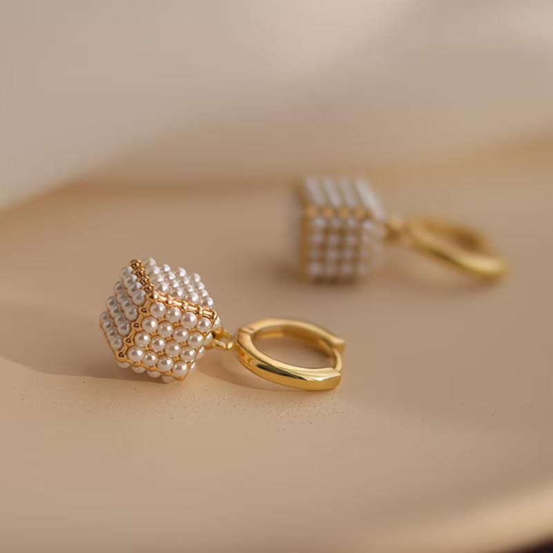 Elegant Pearl Cube Earrings