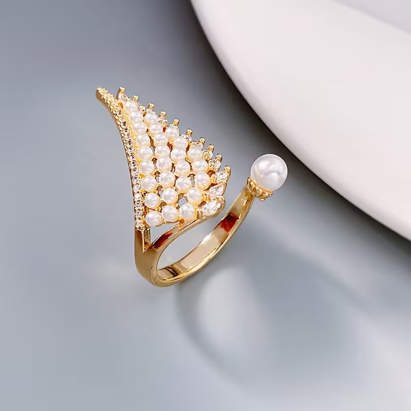 Sophisticated Pearl Wing Ring