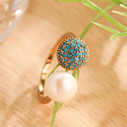 Elegant Pearl and Turquoise Ring