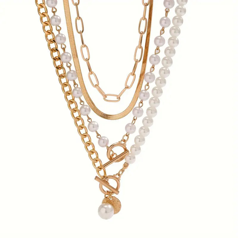 Elegant Layered Pearl Necklace Set