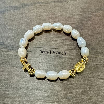 Elegant Pearl Flower Faith Bracelet