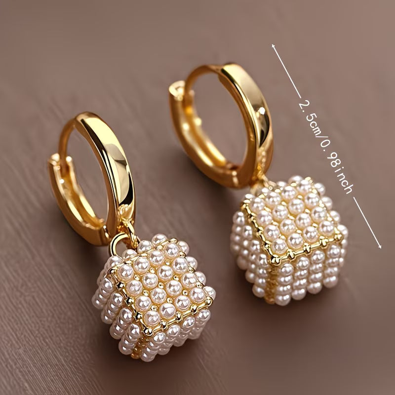 Elegant Pearl Cube Earrings