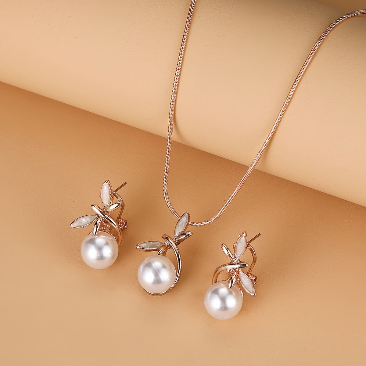 Elegant Rose Gold Dragonfly Pearl Set