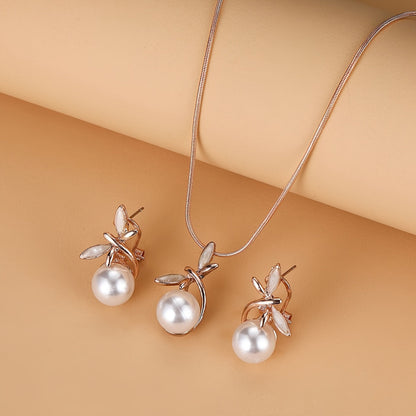 Elegant Rose Gold Dragonfly Pearl Set