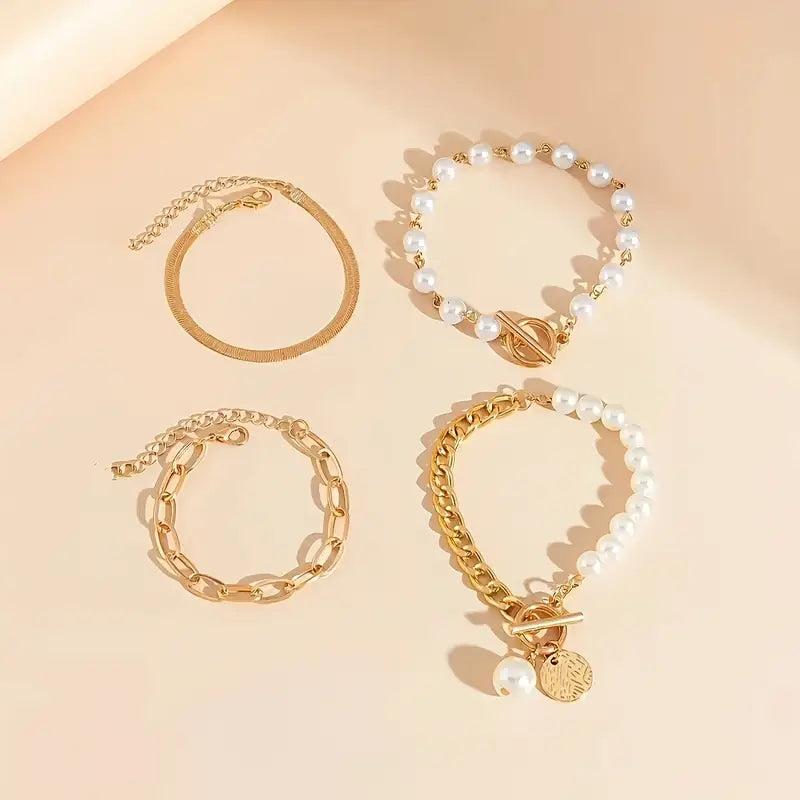 Sophisticated Layered Pearl Bracelet Set