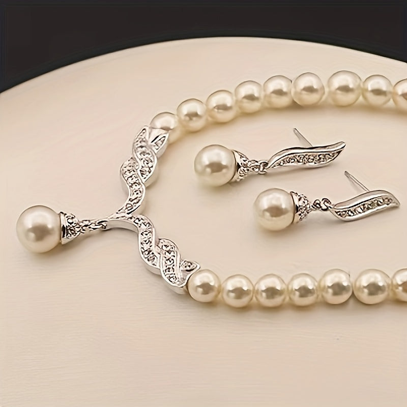 Elegant Pearl Leaf Jewelry Set