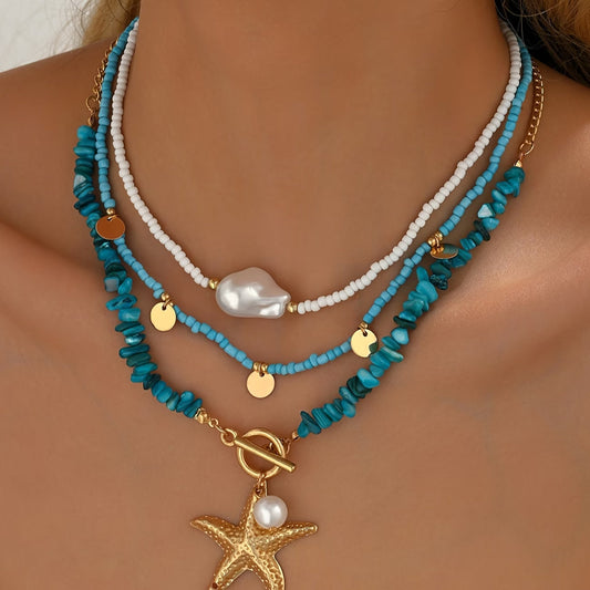 Elegant Pearl and Turquoise Coastal Necklace