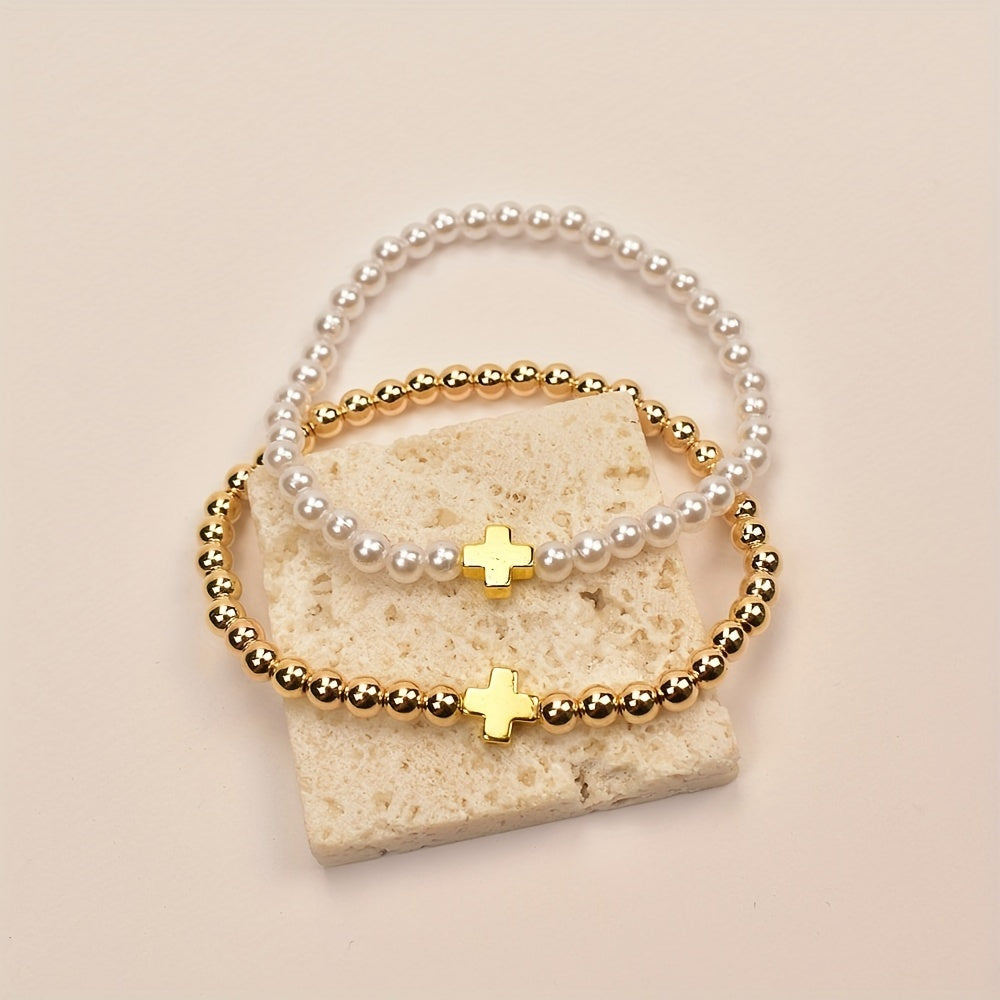 Elegant Pearl and Gold Bracelet Set