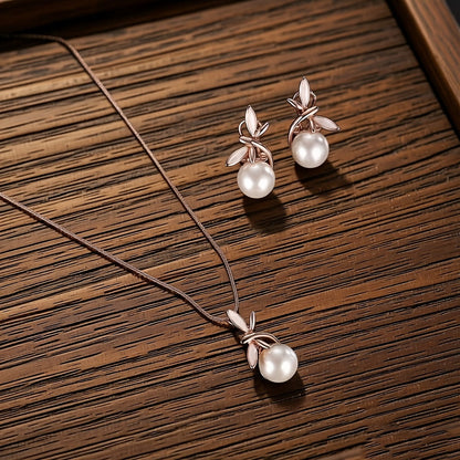 Elegant Rose Gold Dragonfly Pearl Set