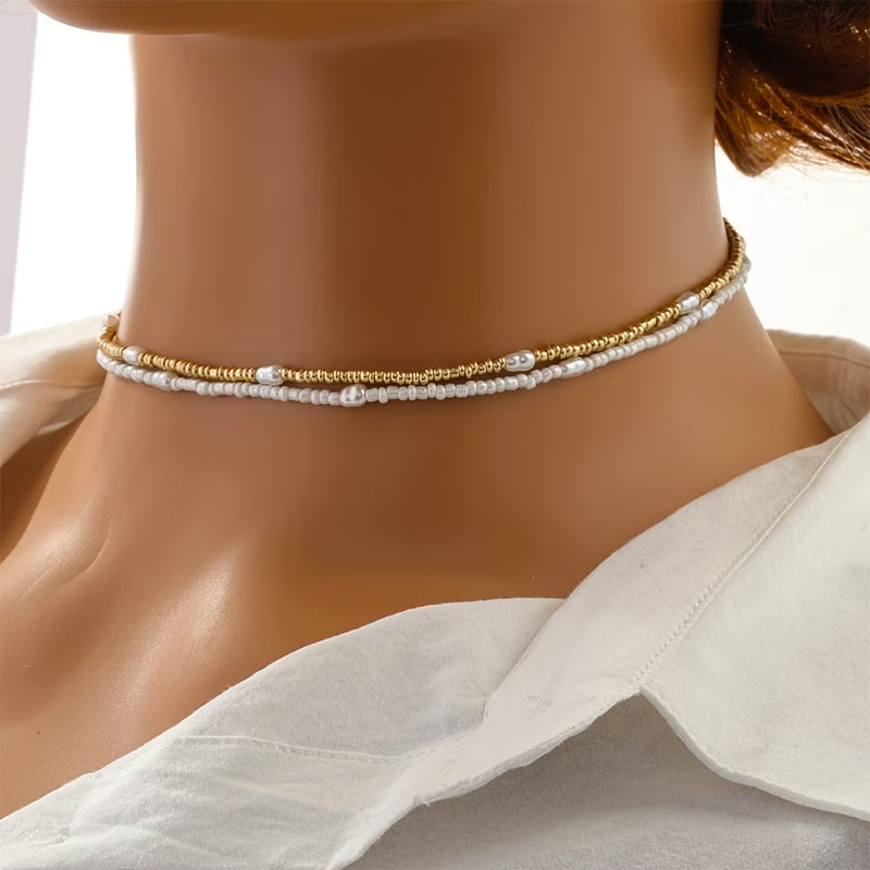 Elegant Layered Gold & Pearl Necklace