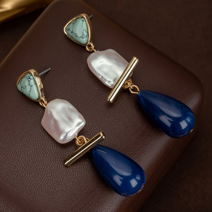Sophisticated Turquoise Pearl Drop Earrings
