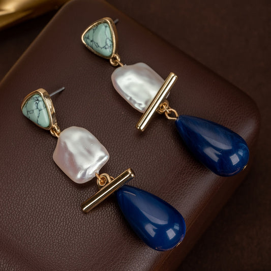 Sophisticated Turquoise Pearl Drop Earrings