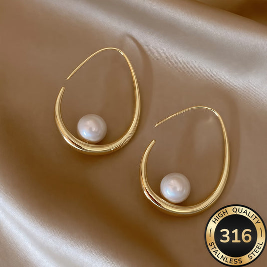 Elegant Pearl Hoop Earrings