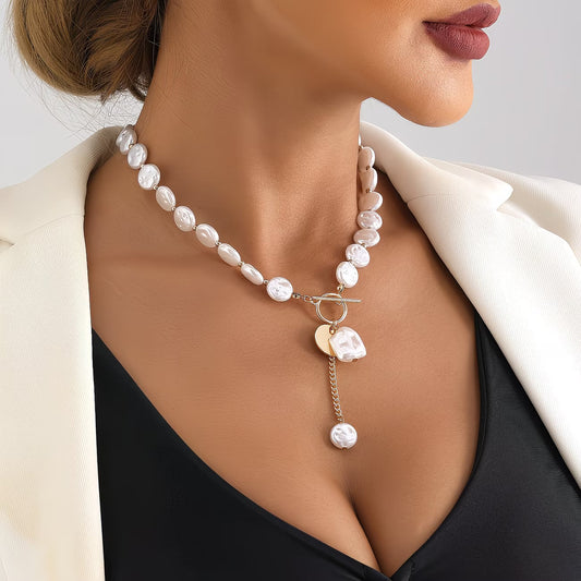 Elegant Baroque Pearl Toggle Necklace
