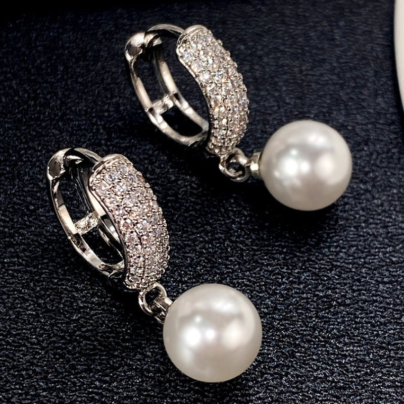Elegant Pearl Drop Hoop Earrings