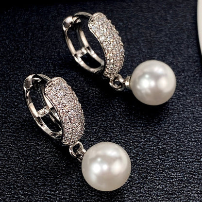 Elegant Pearl Drop Hoop Earrings