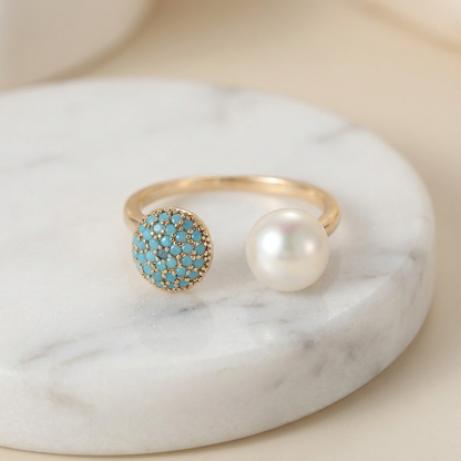 Elegant Pearl and Turquoise Ring