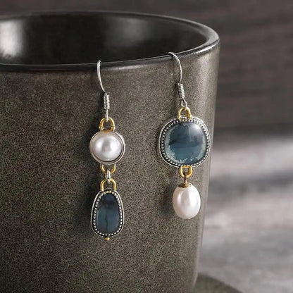 Elegant Blue Pearl Drop Earrings