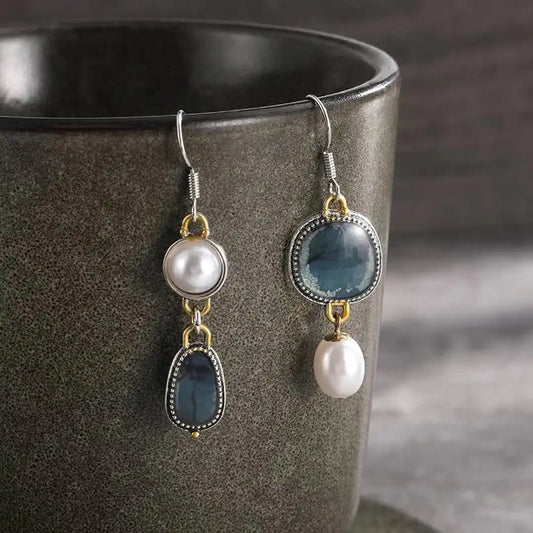 Elegant Blue Pearl Drop Earrings