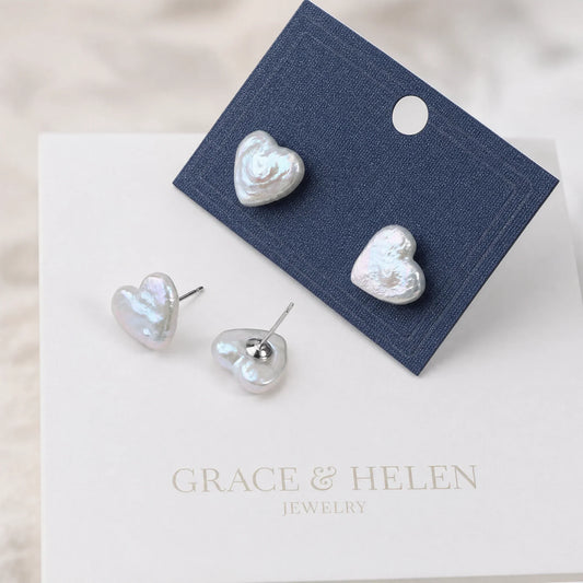 Elegant Baroque Pearl Heart Studs