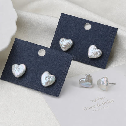 Elegant Baroque Pearl Heart Studs