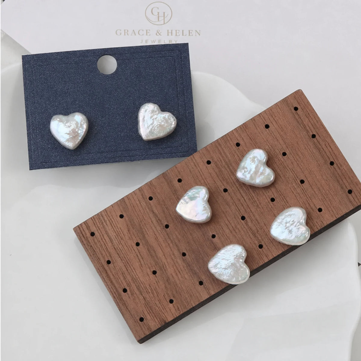 Elegant Baroque Pearl Heart Studs