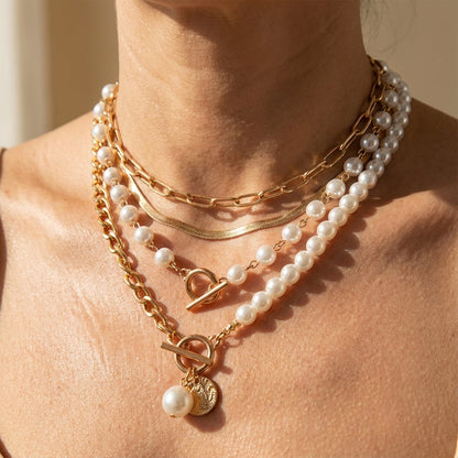 Elegant Layered Pearl Necklace Set