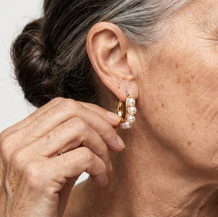 Sophisticated Clustered Pearl Hoop Earrings