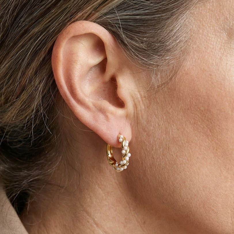 Sophisticated Twirled Pearl Hoop Earrings