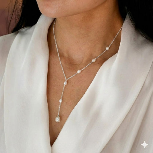Elegant Cascading Pearl Lariat Necklace