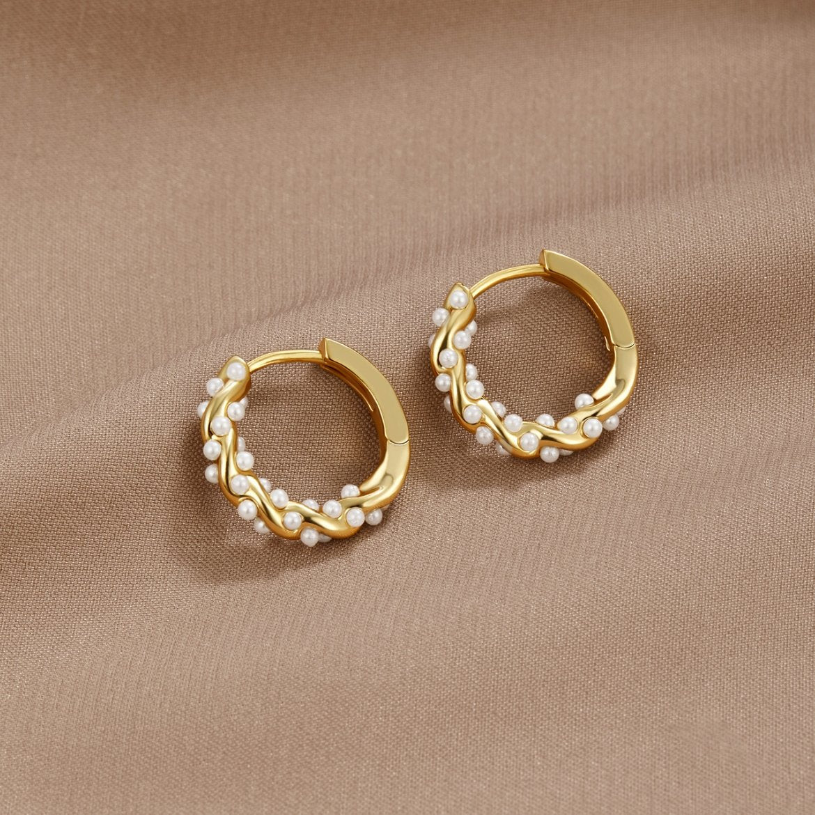 Sophisticated Twirled Pearl Hoop Earrings